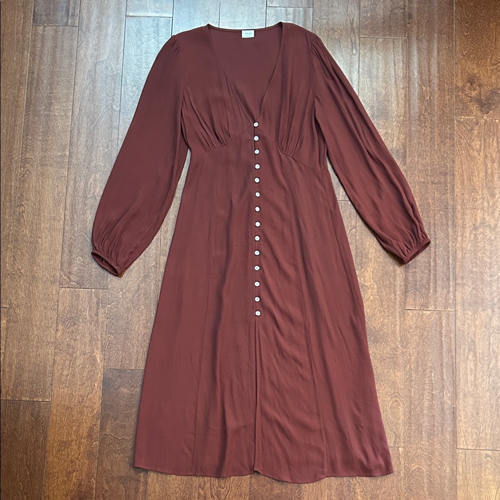 Aritzia Wilfred New Gallery Long Sleeve Button Front Dress in Rustique, Size S - Picture 2 of 14